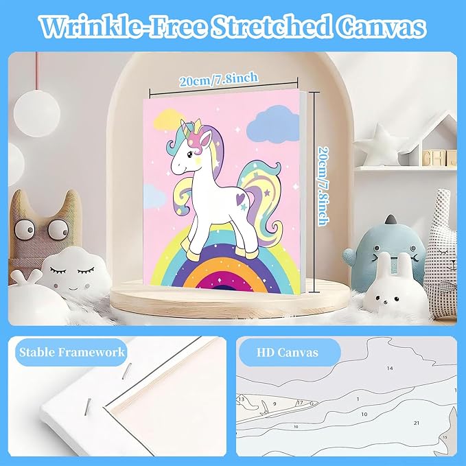 Arttoplus 4 Pack Paint by Numbers Kit for Kids with Frame Animals 8x8inch | Cute Animals Kids Paint by Numbers Ages 4-8-12 with Wooden Easel, Easy DIY Oil Painting by Number for Gift Home Wall Decor