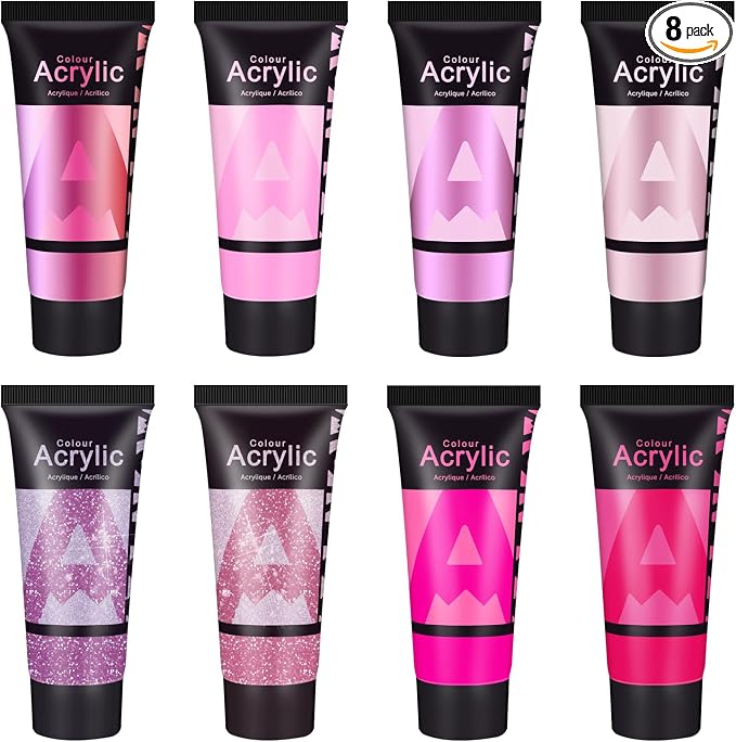 AUREUO Pink Acrylic Paint Set - 8 Hot Pink Colors x 0.71 Fl Oz / 21ml
