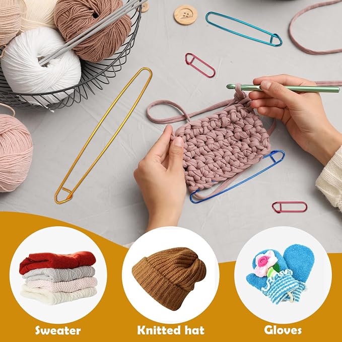 12 Pcs Knitting Stitch Holders for Crocheting, Colorful Aluminum, 6 Sizes | Yarn Knit Stitch Holder for Practical Knitting Accessories Crochet Tools for Sweaters Socks Yarn Sewing DIY Blankets