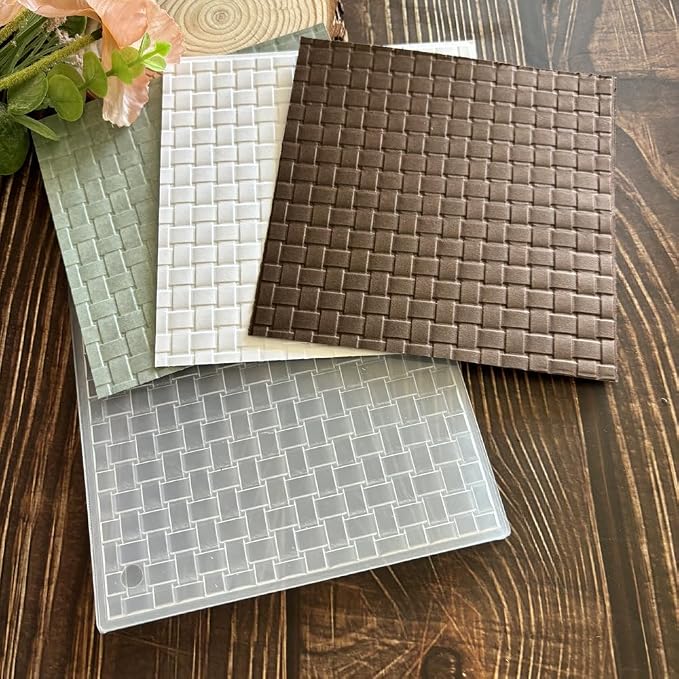 Basket Weave Woven Grid 3D Embossing Folder, Rustic Textured Plastic Stencil for DIY Scrapbooking Card Making Paper Crafts