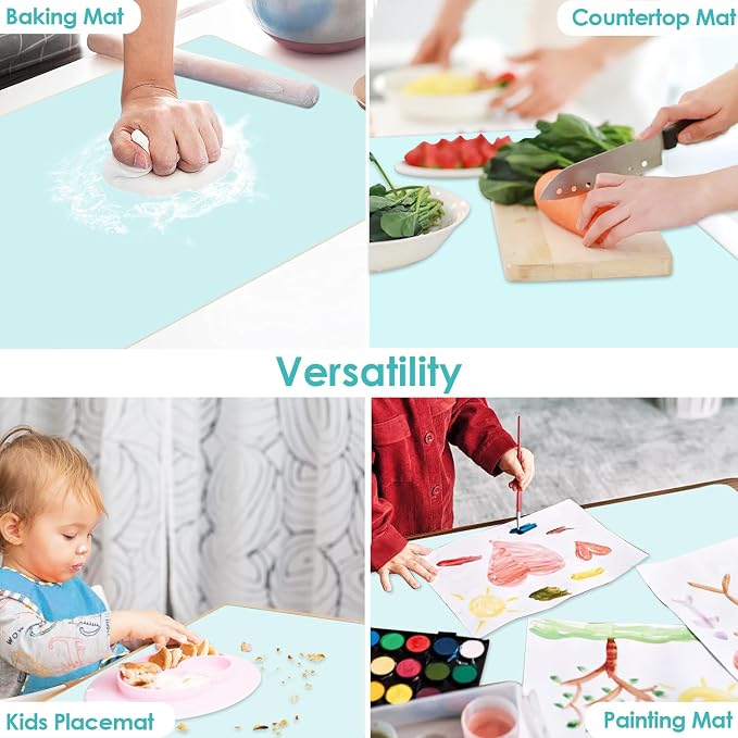 Extra Large Silicone Craft Mat for Kids, Mint Green Silicone Sheet for Crafts, Kitchen Non-Stick Baking Mat, Heat Resistant Countertop Protector Mat, Waterproof Placemat, Multipurpose Mat 24''x16''