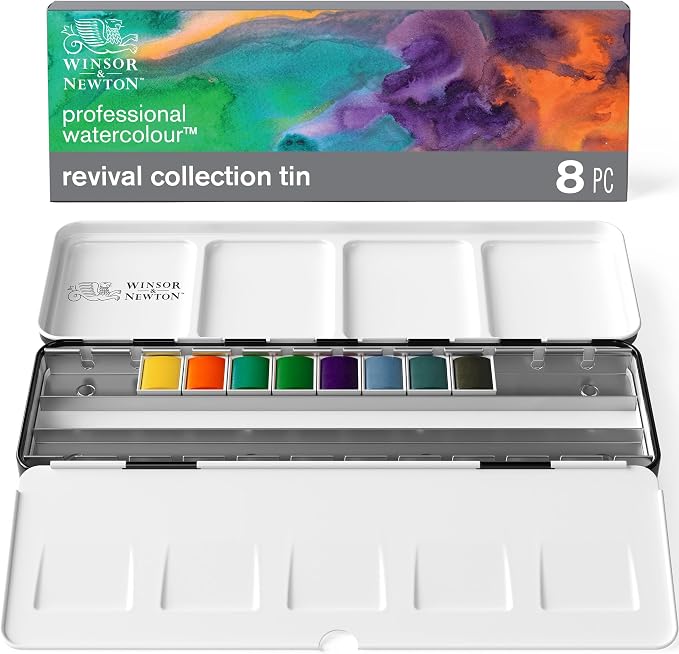 Winsor & Newton Professional Watercolour Paint, Revival, Half Pan Set of 8 | 8 Half Pans, Unrivalled Transparency, Single Pigment Vibrant Colors, Archival Permanence, Heritage Brand, Finest Pigments
