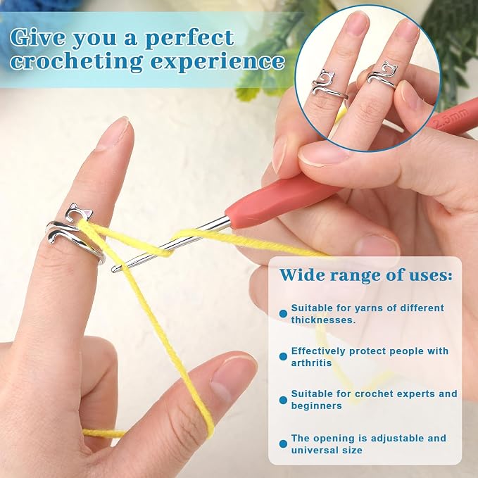 5 Pcs Crochet Ring, Adjustable Crochet Tension Rings, Yarn Ring for Finger | FOUSNOW Knitting Loop Accessories Tools, Yarn Rings for Women Mother Grandma