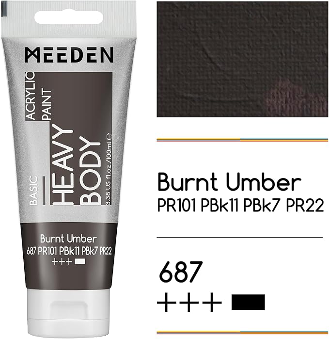 MEEDEN Acrylic Paint Burnt Umber: 100ml/3.38oz x 2 with Titanium White | Heavy Body Artist Acrylic Paint Set for Canvas, Wood & Craft, Non-toxic Creamy Art Paint with Titanium White for Mixing