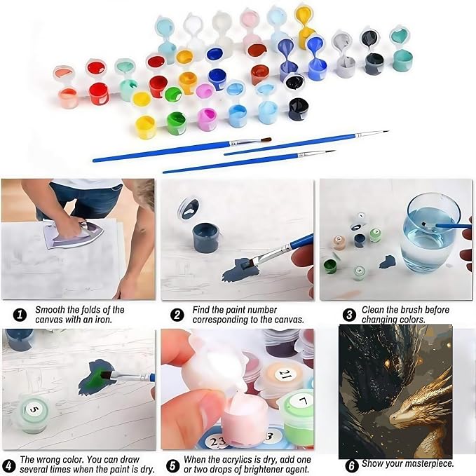 BYGFHLYW Animal Dragon Paint by Numbers Kit for Adults Beginners | Black Golden Dragon Easy Adult Paint by Number Kits On Canvas, DIY Acrylic Oil Painting Kits for Home Wall Decor 12x16Inch