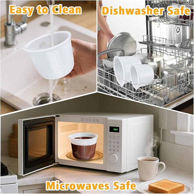 Silicone Chocolate Melting Cup Set with 6 Silicone Measuring Cups (250ml & 350ml & 600ml &1000ml) and 4PCS Heat-Resistant Jar Spatulas, Non-Stick Baking Tools for DIY Chocolate, Butter & Cream Mixing
