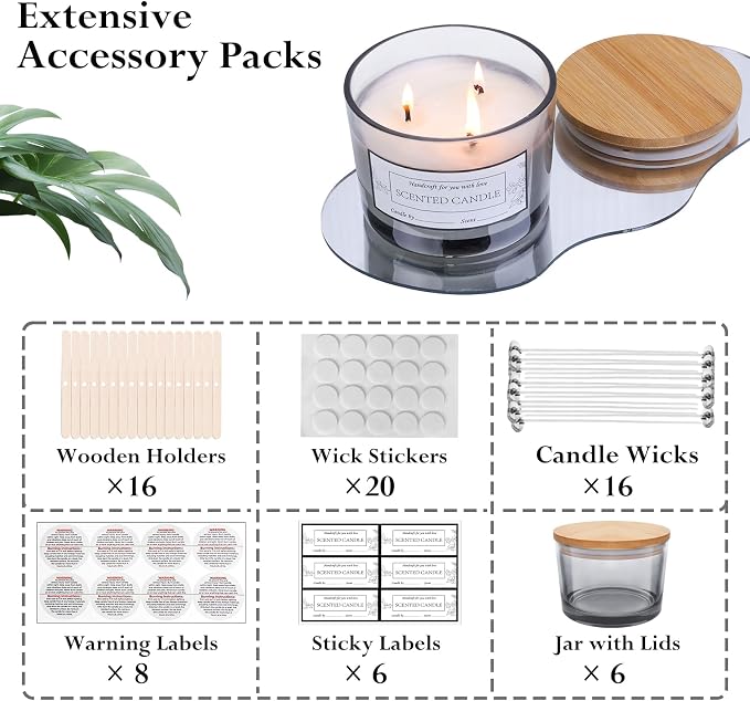 CONNOO 6 Pack 16oz Gray Wide Mouth Glass Candle Jars