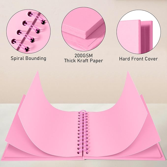 GOTIDEAL 7 x 7 Inch Scrapbook Album with Metallic Markers, Pink, 40 Pages | Kraft Paper Photo Albums for Wedding & Anniversary, Family DIY Scrap Books with Scrapbooking Stickers Corners