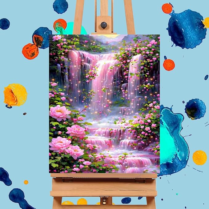 Mrnsiet Paint by Numbers Kit for Adults Beginners, Waterfall Landscape Adult Paint by Numbers on Canvas, Without Frame Acrylic Painting Crafts for Home Decor (16x20inch)