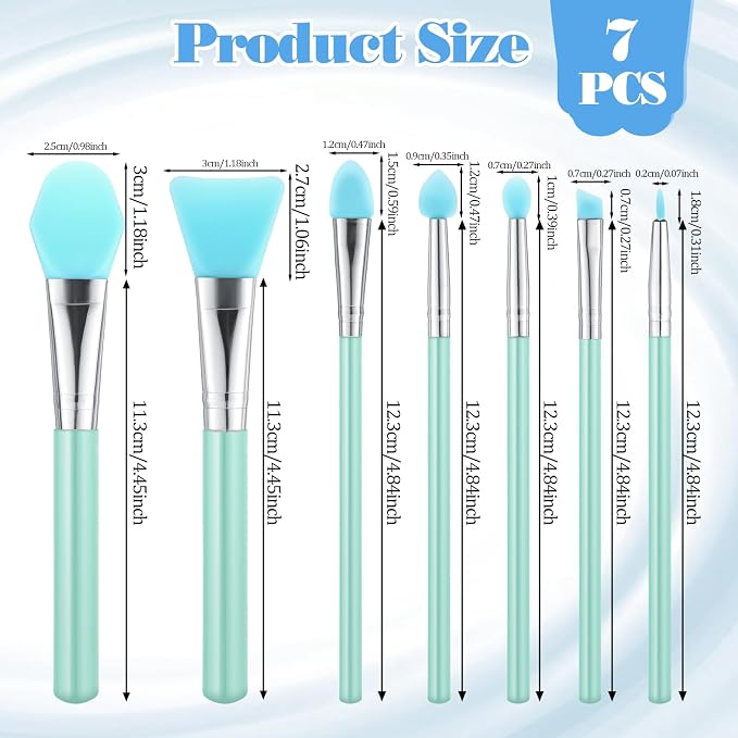 7PCS Silicone Brush Applicator Kit, Resin Brush Applicator UV Resin Brushes Applicators Jelly Brushes Applicators for Cream Makeup Products and Epoxy Art Crafting, Green