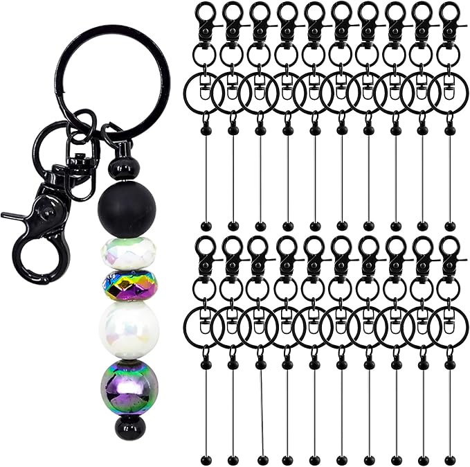40 Pcs Beadable Keychains Bulk Kit – DIY Keychain Making Supplies with Metal Blanks for Crafts, Jewelry, Charms, Custom Projects – Blank Chain Bars for Beaded Keychain Design (Black)