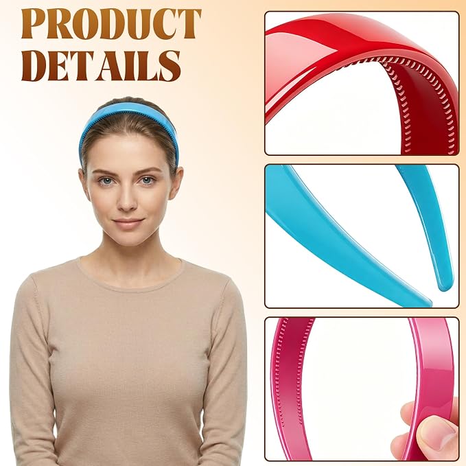 VOKOY 24 PCS Plastic Headbands, 1 Inch Wide No Teeth Hair Bands for Girls & Women, Blank DIY Plain Headbands for Crafts, Multicolor