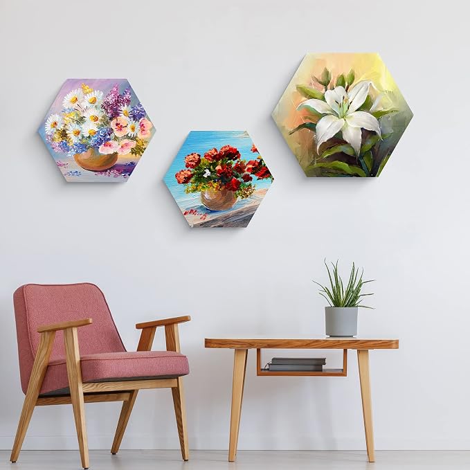 Thenshop 24 Pieces Stretched Canvas for Painting Bulk Blank Canvas Board, Square Round Hexagon Heart Shaped Frame for Kids Art Supplies for Acrylic Pouring Oil Painting(Hexagon)