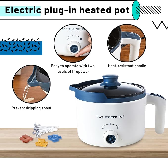 Ksedcon Wax Melting Pot Kit with Thermometer, Wicks and 3 Candle Dye Colors | Electric Wax Melter with Pour Spout, Small Candle Maker to Make Your Own Candles