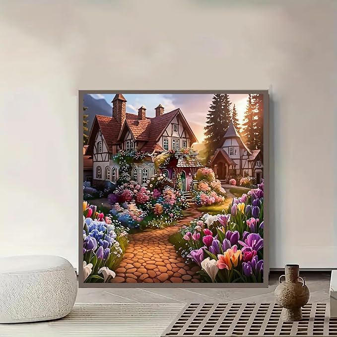 Diamond Art Kits for Adults,House Flower Diamond Painting 13.78x13.78 Inch | 5D DIY Full Round Drill Paint by Diamond,Diamond Painting Dot Gem Art Crafts for Home Wall Decor,Daily Festival Beginners