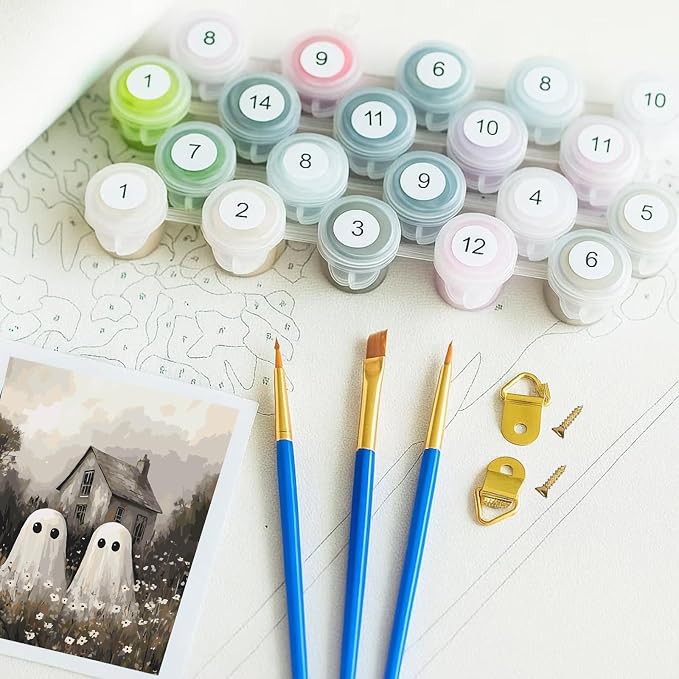Gearock Halloween Ghost Paint by Numbers Kit for Adults, 16x20 Inch | Beginners Easy Acrylic Painting Kits for Holiday Room Bedroom Living Room Bathroom Wall Decor