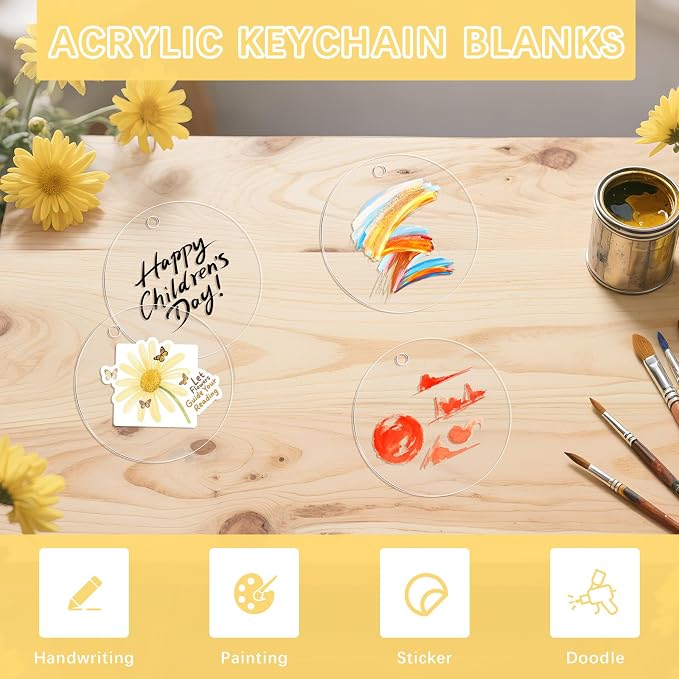 50 Pcs Acrylic Ornament Blanks 3 inch, Clear Keychains Blanks Acrylic Round Discs Blank with Hole for Christmas Ornaments Decor, Plastic Circles for Engraving, Painting, DIY Crafts