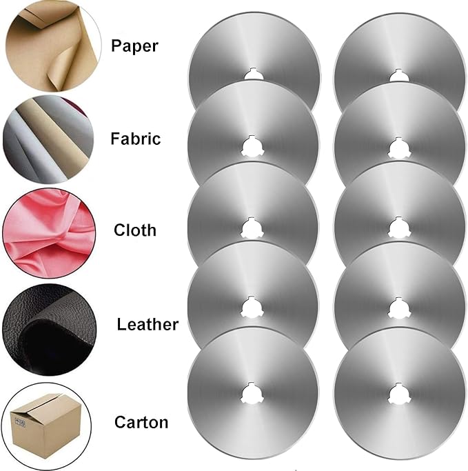 60mm Rotary Cutter Blades 10 Pack Replacement Blades Fits Fiskars, OLFA,Martelli,Dremel,Truecut,DAFA for Quilting Scrapbooking Sewing Arts & Crafts Sharp and Durable Cutter Blade