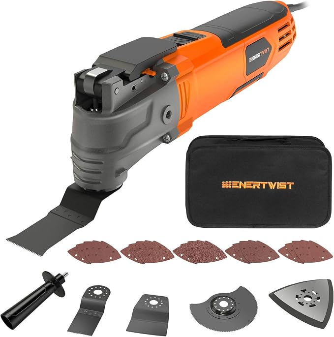 ENERTWIST 4.2 Amp Oscillating Multitool Kit with 31pcs Saw Accessories | 5° Oscillation Angle, 6 Variable Speed, Auxiliary Handle, Carrying Bag, Quick Change Accessory Powerful Oscillating Saw
