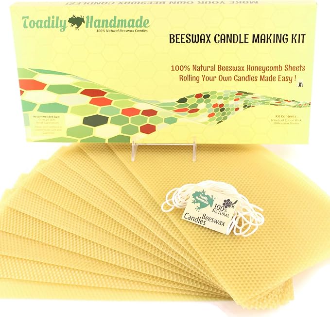 Make Your Own Beeswax Candle Kit - Includes 10 Full Size 100% Beeswax Honeycomb Sheets in Natural and Approx. 6 Yards (18 Feet) of Cotton Wick. Each Sheet Measures Approx. 8" x 16 1/4".