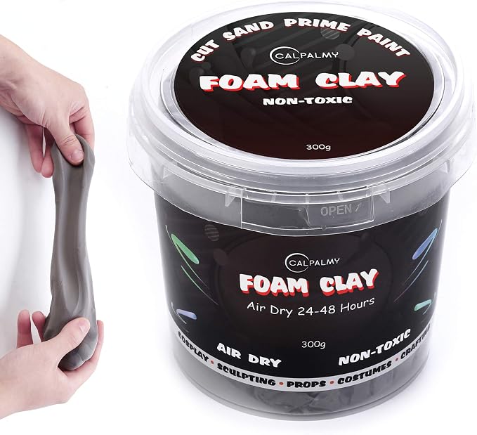 CALPALMY Moldable Foam Clay (Gray) - 300g High Density Air Dry Clay Perfect for Intricate Designs, Sculpting, Cosplay, Crafting, Prop Making - Cutting with Knife or Rotary Tool, Sanding or Shaping