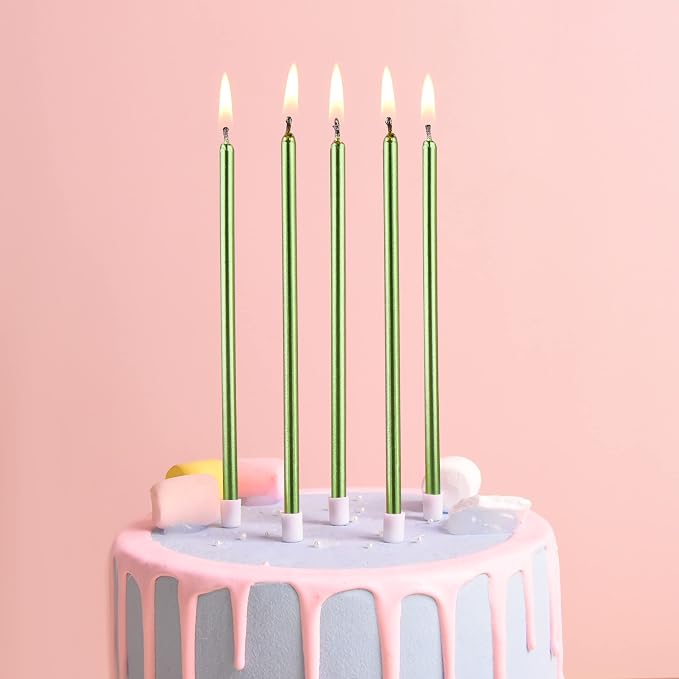PHD CAKE Green Long Thin Metallic Birthday Candles, Cake Candles, Birthday Parties, Wedding Decorations, Party Candles