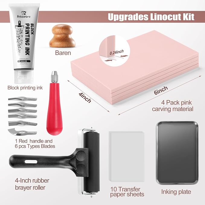 Bobblebro Linocut Kit for Printmaking, Stamp Making Kit with Carving Tools