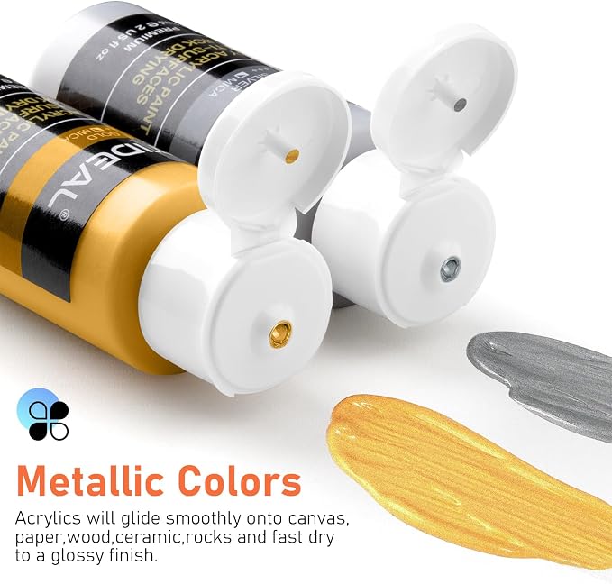 GOTIDEAL Acrylic Paint Set, 24 Colors (59ml, 2 oz), with Paint Brushes | Art Craft Paint for Adults and Kids, Perfect for Artist, Beginner, Ideal for Wood, Canvas, Rocks, Outdoor Painting Supplies