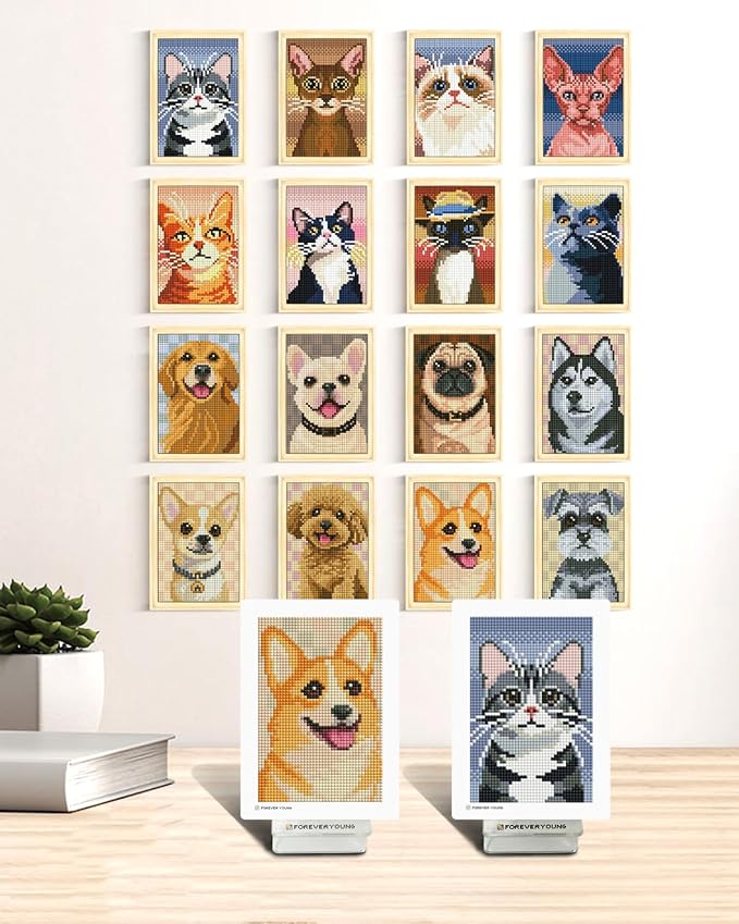 forever young Cats & Dogs Minigem Diamond Art Kits, 5x7 Inch Postcard-Style