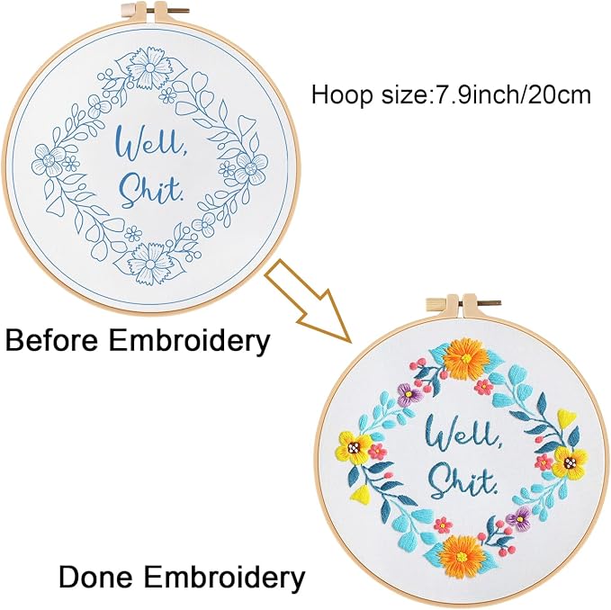 Louise Maelys Embroidery Kit for Beginners Floral Quote Wreath Craft | Includes Fabric, Embroidery Hoop, Threads, Guide. Create Fun Designs with Cross Stitch Kits. Explore Needlepoint Kit Projects