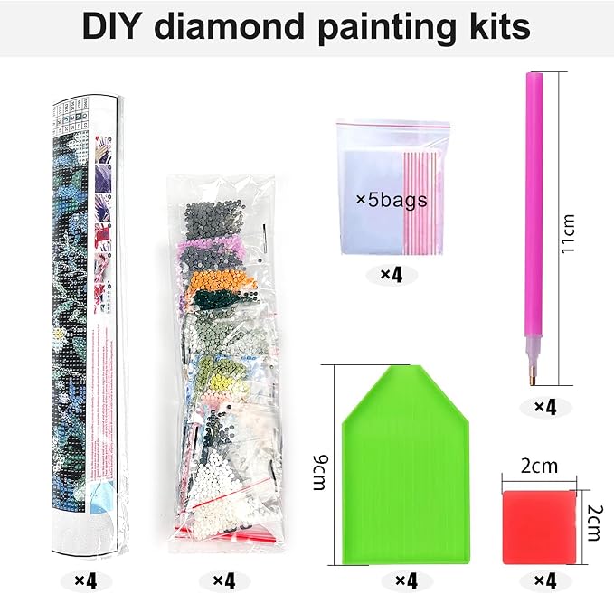 4 Pack Diamond Art Kits for Adults, Diamond Painting Kits for Beginner | 5D DIY Diamond Dots Full Drill Crafts for Gem Art Dot Art for Adults Home Wall Decor for Teens Boys Girls 12x16 inch