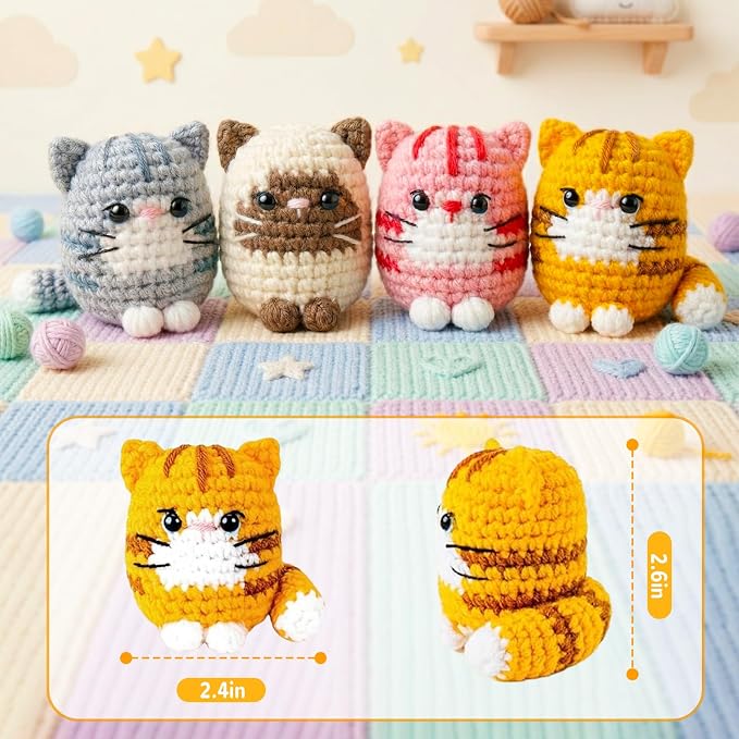 obvade Crochet Kit for Beginners Knitting Kit for Beginners Crochet Animal Kit Beginner Crochet with Step-By-Step Video Tutorials 4 Pack Cats