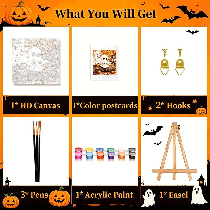 Arttoplus Halloween Framed Paint by Numbers Kit for Adults 10x10inch, Ghost | Adult Paint by Number Kits on Canvas with Easel for Beginner & Kids Ages 8-12, Easy Acrylic Oil Painting Kits for Home Decor