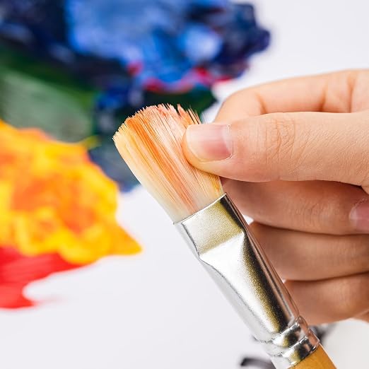 Amazon Basics Multi-shaped Polyester Paint Brushes for Acrylic, Oil, Watercolor, Gouache, Fine Detailing, Face Painting, 24 Count Different Sizes, Wood Color