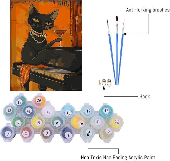 Canrichshop Drinking Cat Paint by Numbers Kit for Adults,Painting by Numbers,DIY Acrylic Paint Kit for Adults Beginners Without Frame,Easy Adult Paint by Number Kits on Canvas for Decor 16x20inch
