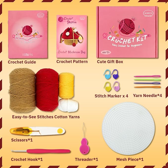 SGIBYN Crochet Kit for Beginners with Video - Mushroom Crossbody Purse Bag