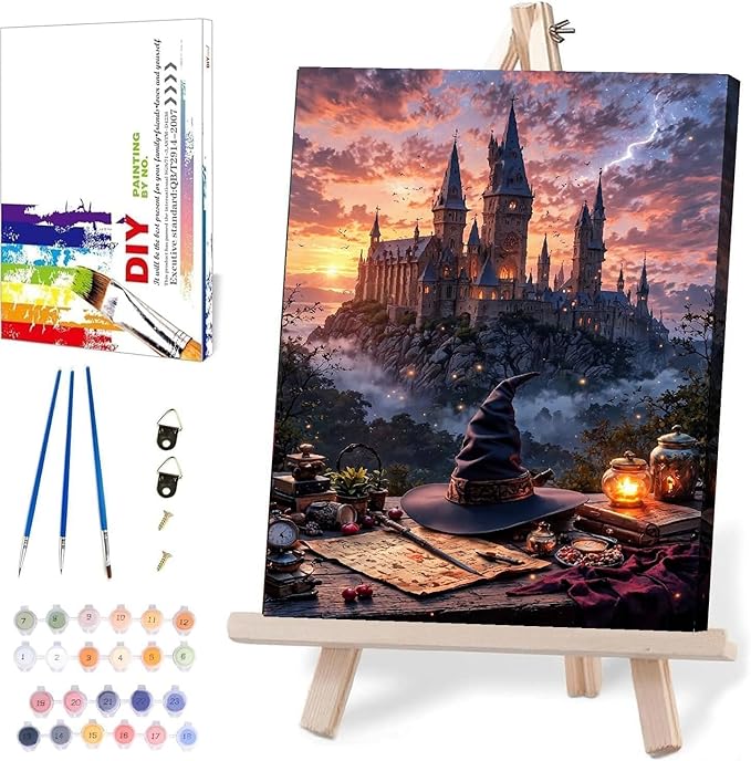 Castle Paint by Numbers Kit for Adults Framed Canvas, with Framed Canvas | Easy Adult Paint by Number Kits on Canvas DIY Castle Painting for Beginners Art by Numbers for Home Wall Decor Gift 9.45x11.8
