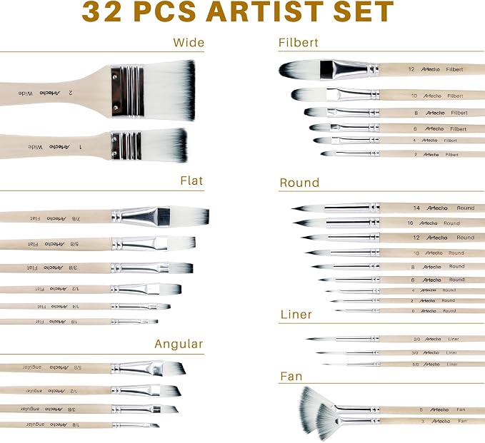 Artecho 32 Pcs Acrylic Paint Brushes Set with Case