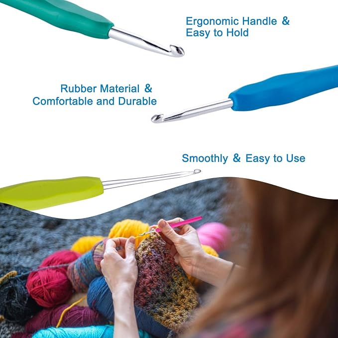 Vodiye 12 Sizes Crochet Hooks 2.0–8.0mm, Ergonomic Crochet Hook Set, Crochet Needles for Beginners, DIY Projects and Craft Lovers