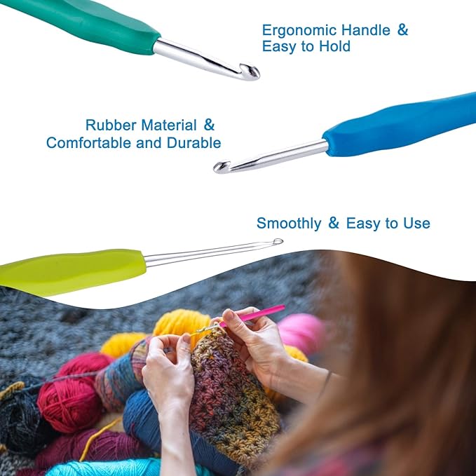 Vodiye 9 Sizes Crochet Hooks 2.0–6.0mm, Ergonomic Crochet Hook Set, Crochet Needles for Beginners, DIY Projects and Craft Lovers