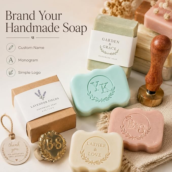 Custom Soap Stamp for Homemade Soap, Durable Handmade Soap Making Tool | Personalized Unique Logo Text Design Brass Stamps, Wedding Craft Gift, DIY Imprint Signature Branding, Pottery Clay Stamps