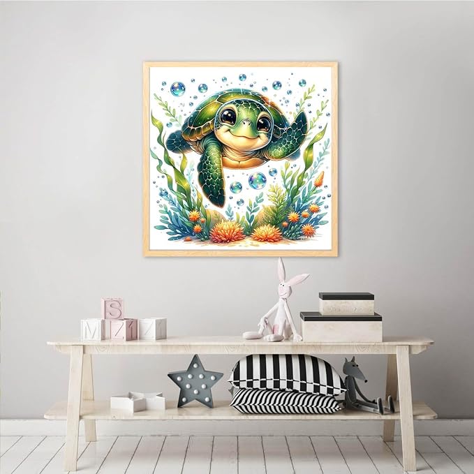 HOIYLDS Cute Turtle Diamond Painting Kits for Adults - Diamond Art Kits for Adults Beginner, DIY Full Drill Diamond Dots Paintings with Diamonds 5D Gem Art and Crafts Home Wall Decor 14x14inch