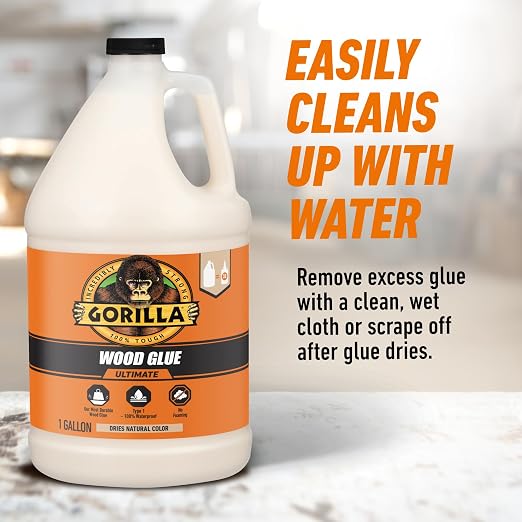 Gorilla Wood Glue Ultimate, Natural Color, 1 Gal Bottle, Waterproof