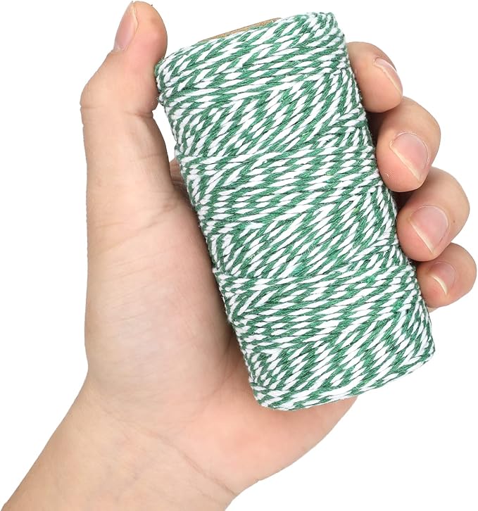 jijAcraft Green and White Twine String, 328 Feet Christmas Bakers Twine String, 2MM Heavy Duty Packing String for DIY Crafts, Christmas Decoration, Gift Wrapping, Craft Wrapping