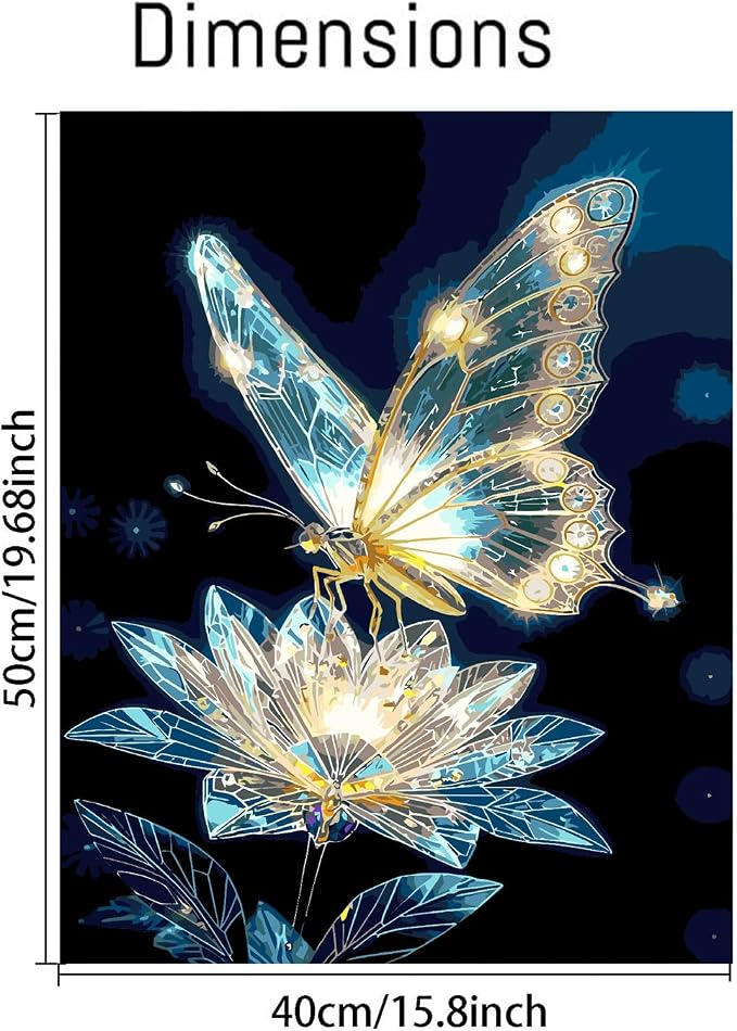 Paint by Numbers Kit for Adults,Crystal Butterfly Paint by Number 16x20 In | Paint by Number for Beginner,Adult Paint by Number,HD Color Canvas,DIY Tool Kits,Stress Relief Craft,Great Gift,Without Frame