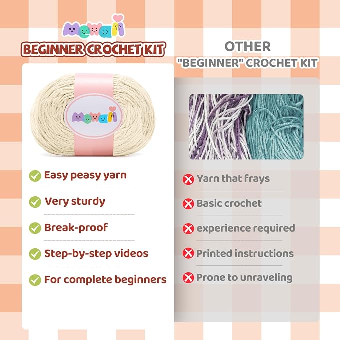 Mewaii Crochet Kit for Beginners, 6 Pack Toast Coaster Craft Set | 40% Extra Yarn, Video Tutorial, Pre-Started Piece, Beginner Friendly, Family Craft Gift for Adults & Kids