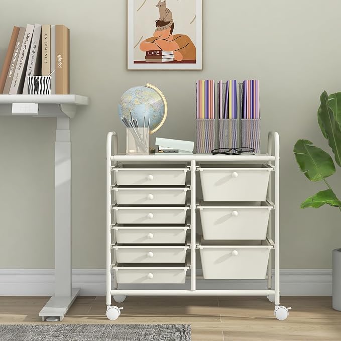 Giantex 9 Drawers Rolling Cart, Classroom Organizers, Storage Cart with Wheels, for Teacher Office Home School Supplies Tool Craft Art Paper, Ivory