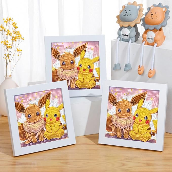 Fuinkqe Diamond Art Kits for Kids with Frame, Cartoon Diamond Art Painting Kits for Kids and Teens, Gem Art for Gift and Home Wall Decor(7x7inch)