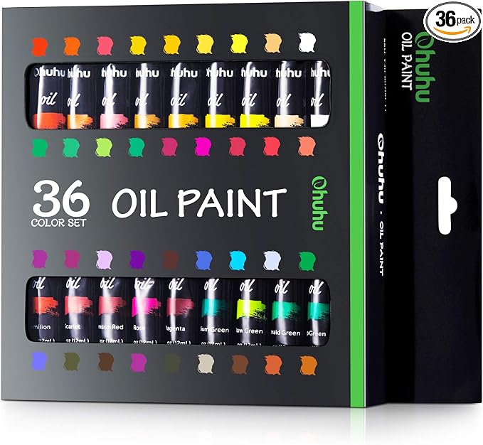 Ohuhu 36 Oil-Based Colors Oil Paint Set, 12ml/0.42oz x 36 Tubes Non-Toxic | Oil Painting Set Supplies for Canvas Painting Artist Kids Beginner Adult Classroom Student Art Supplies Gift DIY