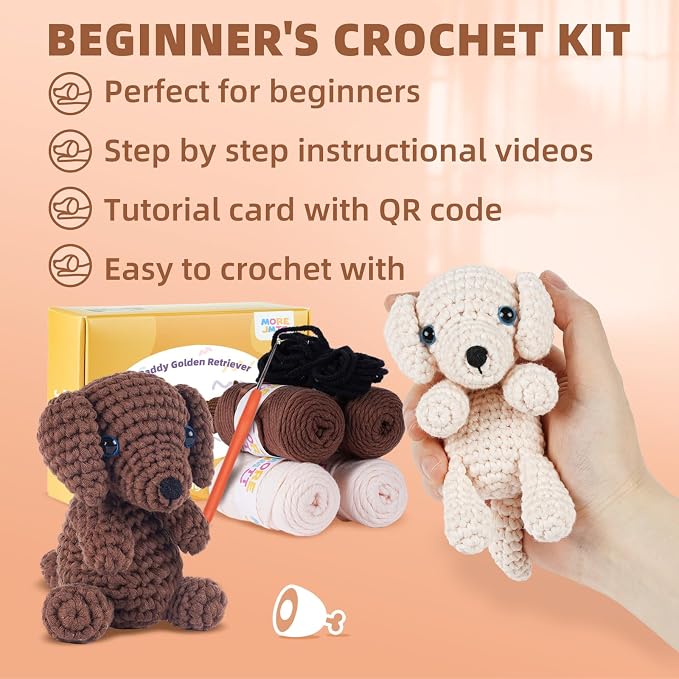 MOREJMTT Crochet Kit for Beginners, Learn to Crochet, Include Easy Knitting Soft Yarn, Step-by-Step Video Tutorial, Hook, Holiday Birthday Gift for Adults (Golden Retriever)